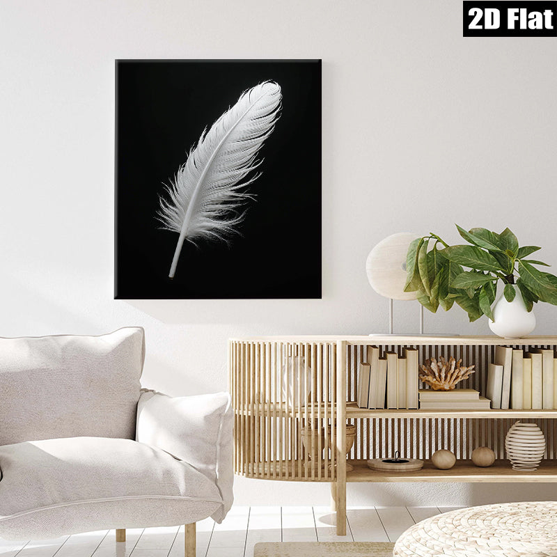2D flat 1pc delicate white feather wall art canvas prints modern farmhouse living room bedroom decor botanical nature minimalist gallery wrapped