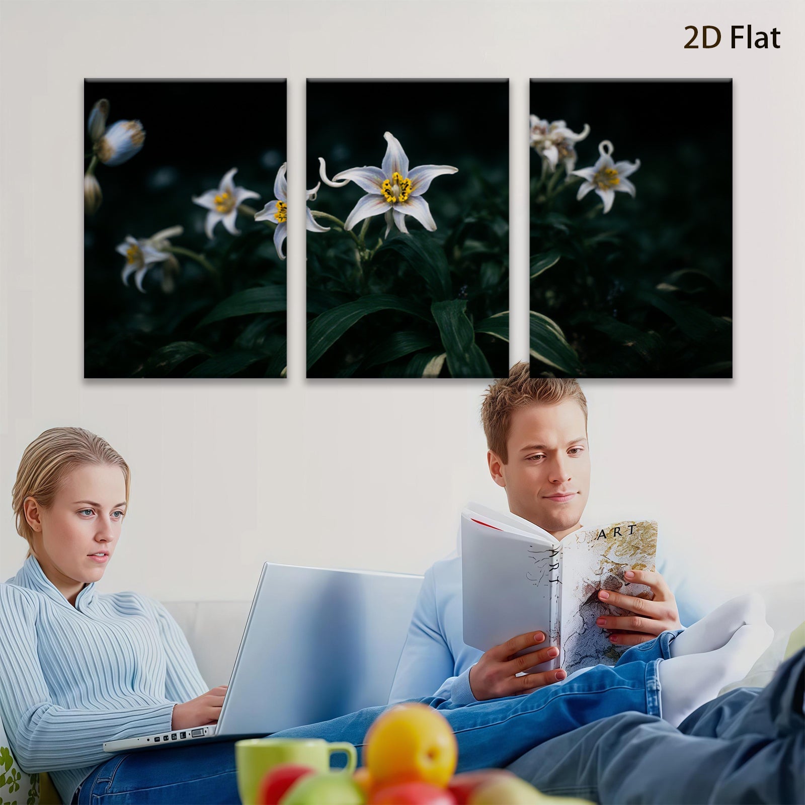 2D flat 1pc delicate white lilies bloom softly garden wall art living room bedroom decor farmhouse style botanical prints modern minimalist canvas paintings