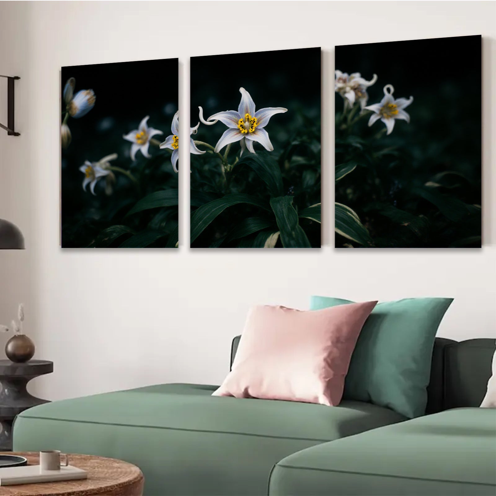 2D flat 1pc delicate white lilies bloom softly garden wall art living room bedroom decor farmhouse style botanical prints modern minimalist canvas paintings
