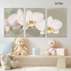 2D flat 1pc delicate white orchid blooms floral wall art living room bedroom home decor farmhouse style modern gallery wrapped canvas print