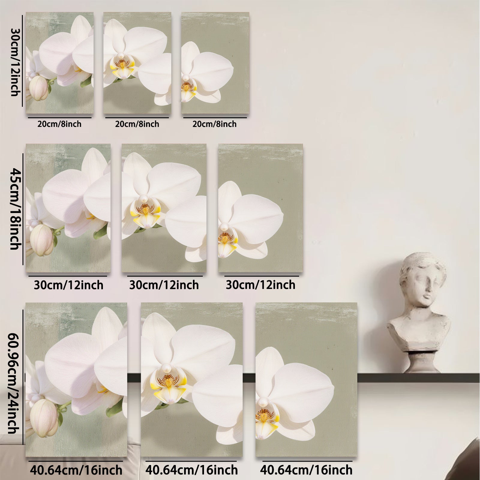 2D flat 1pc delicate white orchid blooms floral wall art living room bedroom home decor farmhouse style modern gallery wrapped canvas print