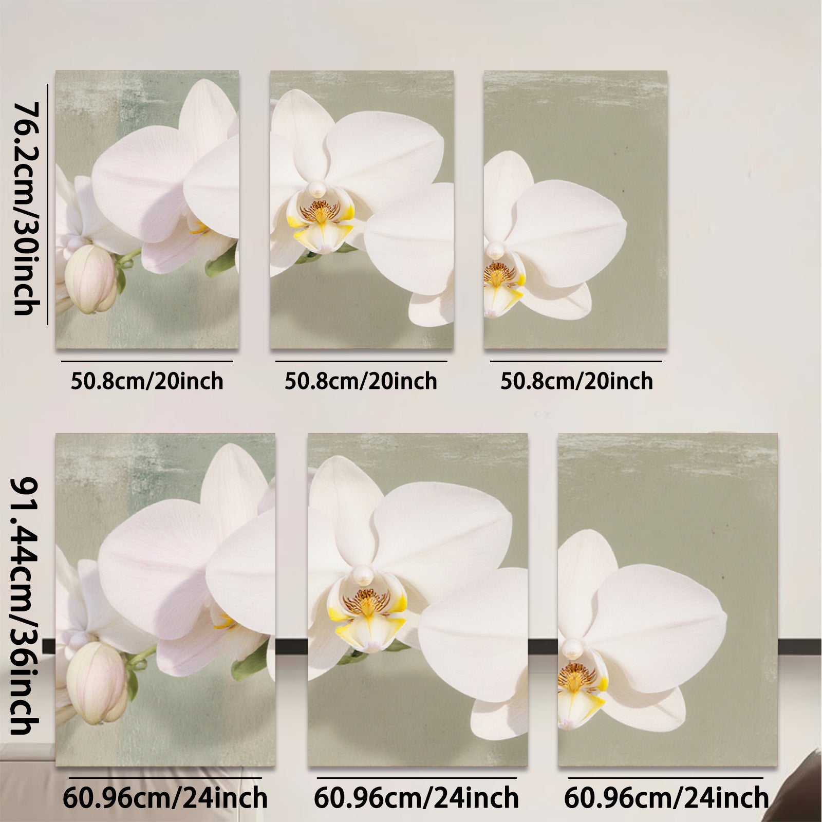 2D flat 1pc delicate white orchid blooms floral wall art living room bedroom home decor farmhouse style modern gallery wrapped canvas print
