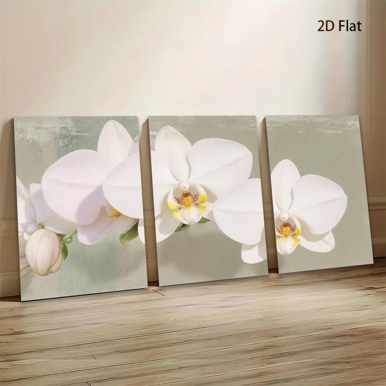 2D flat 1pc delicate white orchid blooms floral wall art living room bedroom home decor farmhouse style modern gallery wrapped canvas print