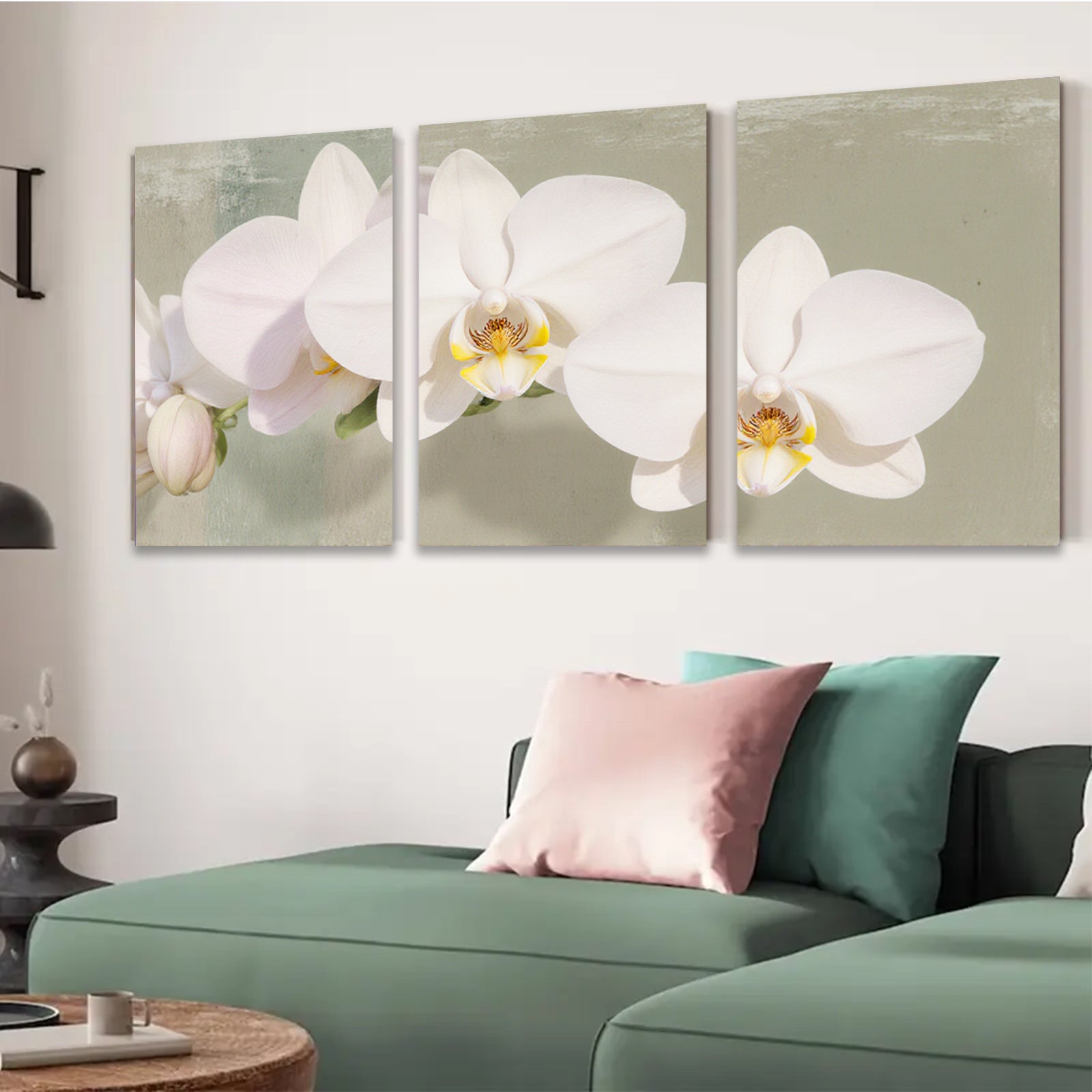 2D flat 1pc delicate white orchid blooms floral wall art living room bedroom home decor farmhouse style modern gallery wrapped canvas print