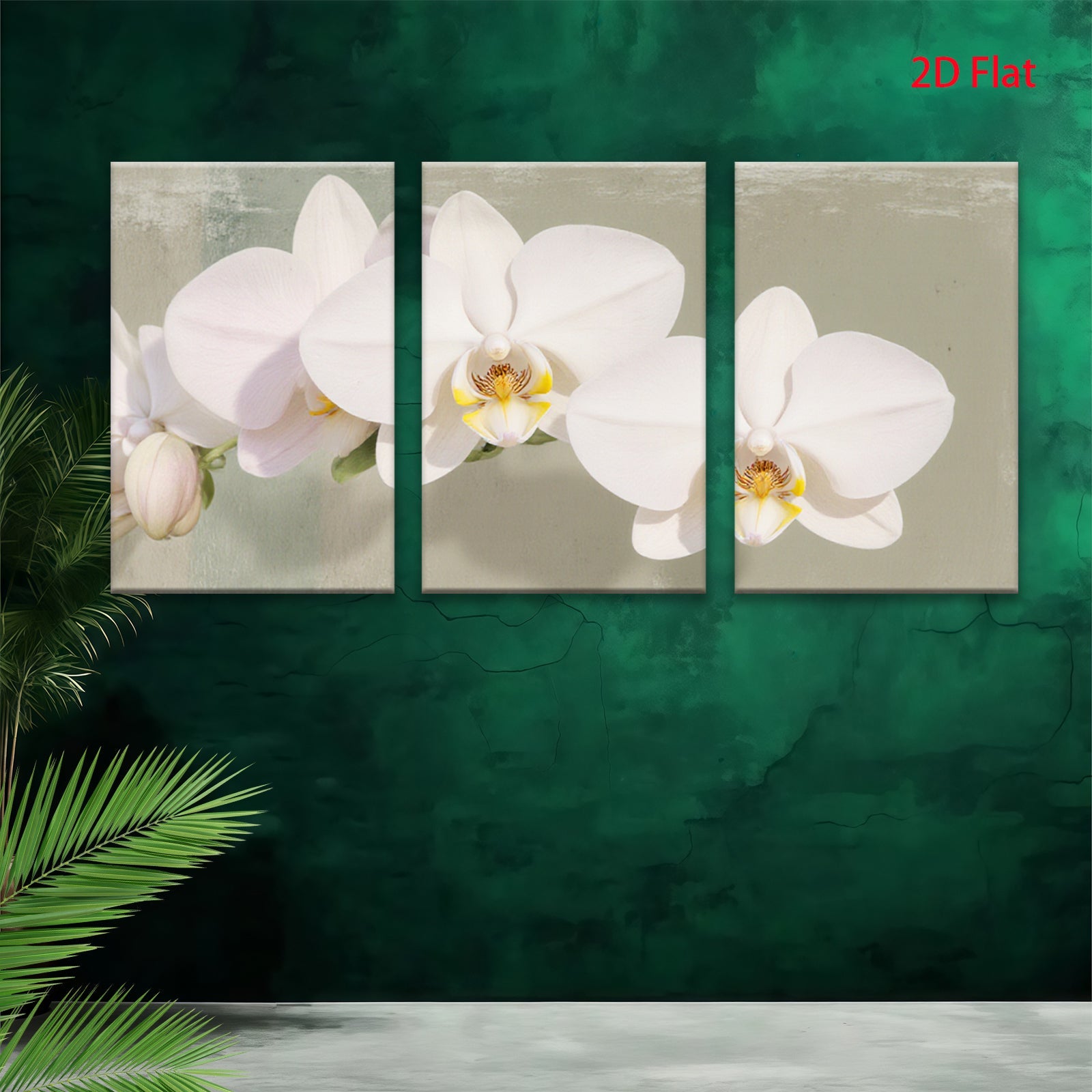 2D flat 1pc delicate white orchid blooms floral wall art living room bedroom home decor farmhouse style modern gallery wrapped canvas print