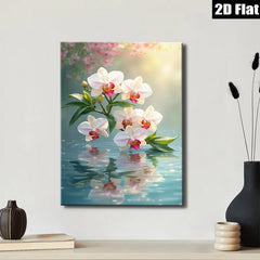 2D flat 1pc delicate white orchid blooms serene water reflections bedroom living room wall decor farmhouse style gallery wrapped canvas print