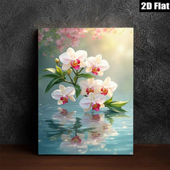 2D flat 1pc delicate white orchid blooms serene water reflections bedroom living room wall decor farmhouse style gallery wrapped canvas print
