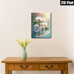 2D flat 1pc delicate white orchid blooms serene water reflections bedroom living room wall decor farmhouse style gallery wrapped canvas print