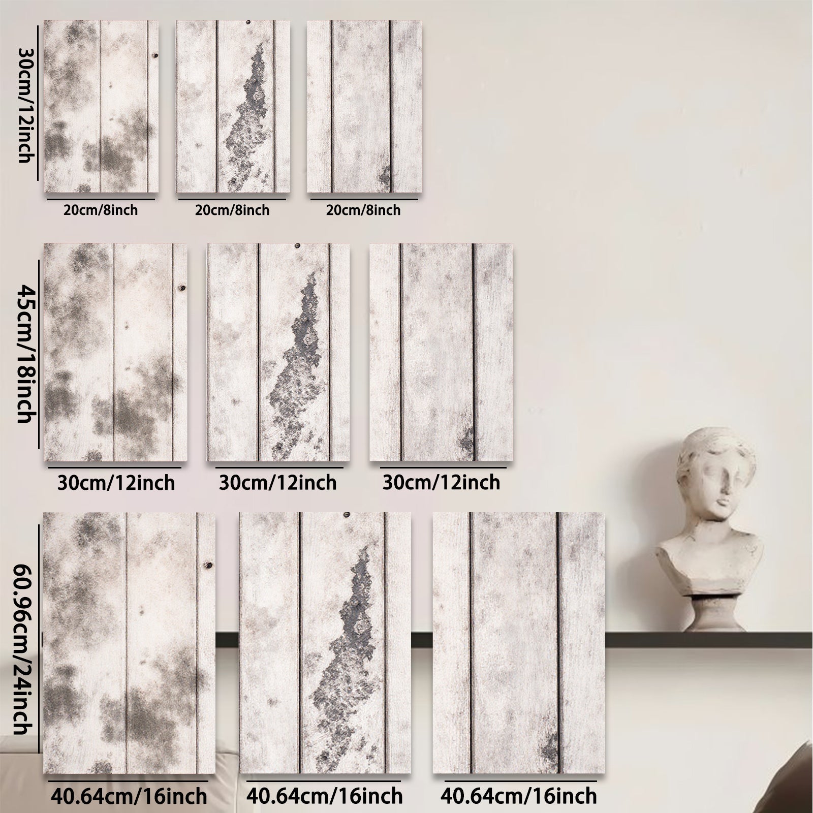 2D flat 1pc distressed wood plank texture farmhouse wall decor rustic modern living room bedroom kitchen gallery wrapped canvas prints for home decoration