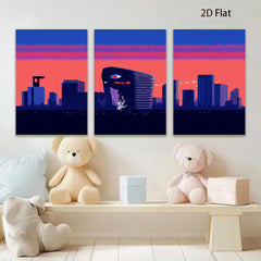 2D flat 1pc dystopian cityscape retro wave neon glow modern wall art bedroom living room decor gallery wrapped canvas prints farmhouse style