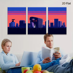 2D flat 1pc dystopian cityscape retro wave neon glow modern wall art bedroom living room decor gallery wrapped canvas prints farmhouse style