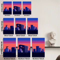 2D flat 1pc dystopian cityscape retro wave neon glow modern wall art bedroom living room decor gallery wrapped canvas prints farmhouse style