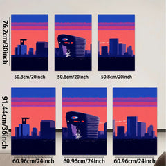 2D flat 1pc dystopian cityscape retro wave neon glow modern wall art bedroom living room decor gallery wrapped canvas prints farmhouse style