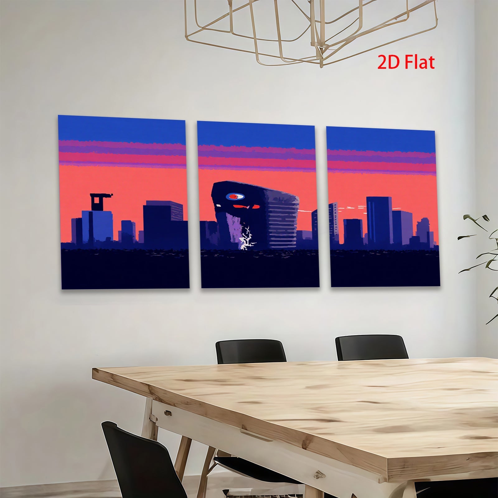 2D flat 1pc dystopian cityscape retro wave neon glow modern wall art bedroom living room decor gallery wrapped canvas prints farmhouse style
