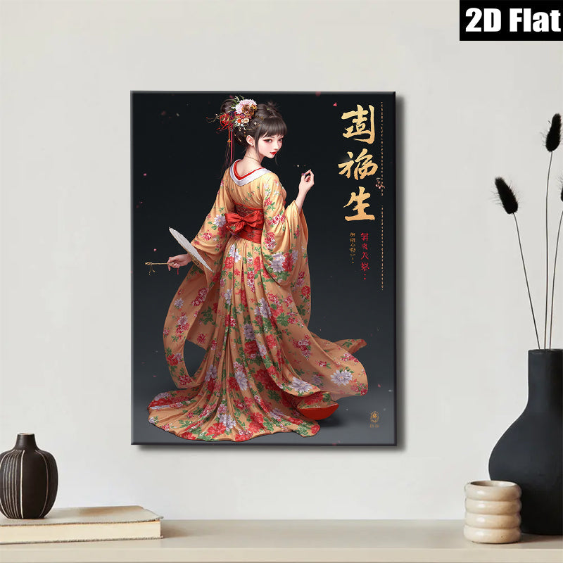 2D flat 1pc elegant Asian woman traditional dress wall art canvas prints for living room bedroom home decor farmhouse style gallery wrapped modern art