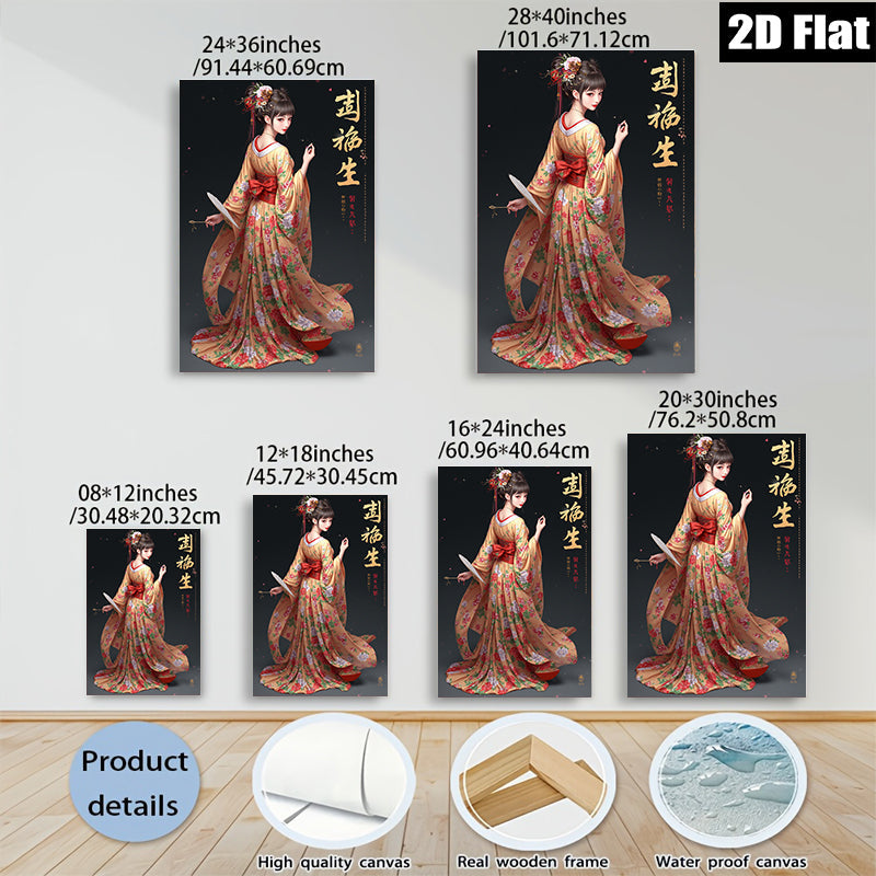 2D flat 1pc elegant Asian woman traditional dress wall art canvas prints for living room bedroom home decor farmhouse style gallery wrapped modern art