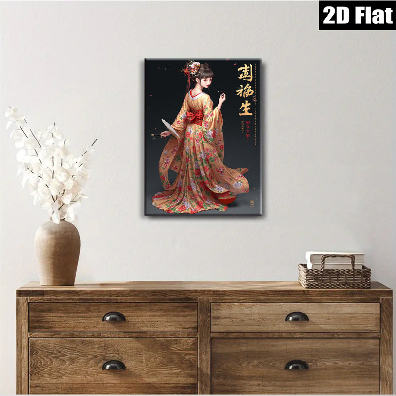 2D flat 1pc elegant Asian woman traditional dress wall art canvas prints for living room bedroom home decor farmhouse style gallery wrapped modern art