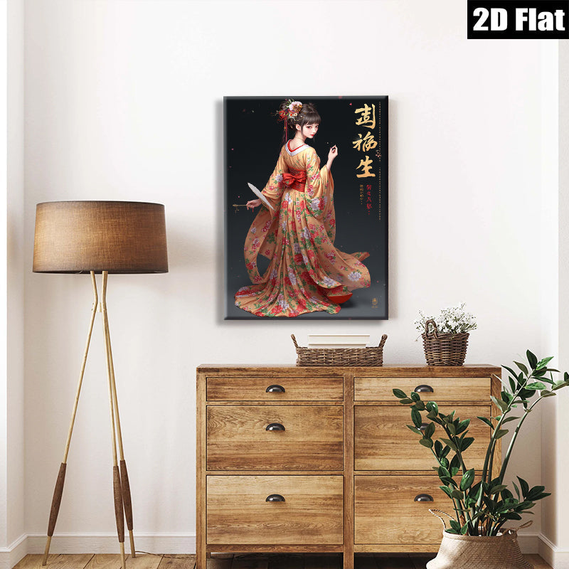 2D flat 1pc elegant Asian woman traditional dress wall art canvas prints for living room bedroom home decor farmhouse style gallery wrapped modern art