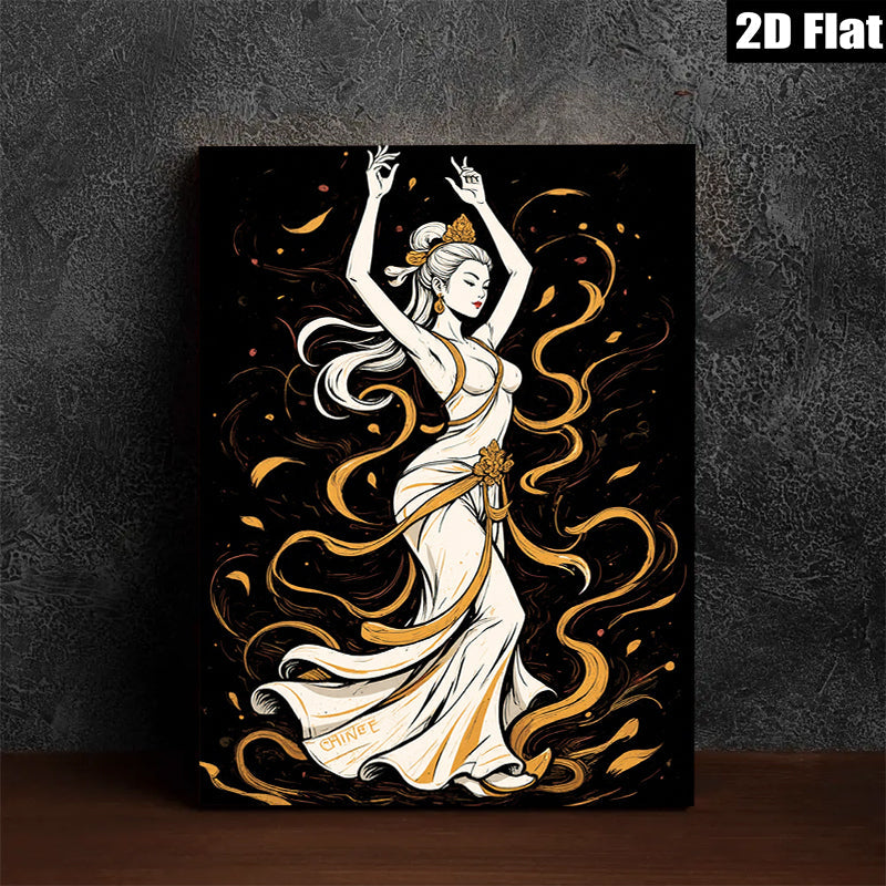 2D flat 1pc elegant dancer flowing dress wall art decor for bedroom living room gallery wrapped canvas prints modern farmhouse aesthetic