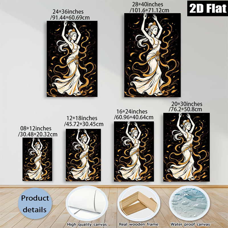 2D flat 1pc elegant dancer flowing dress wall art decor for bedroom living room gallery wrapped canvas prints modern farmhouse aesthetic