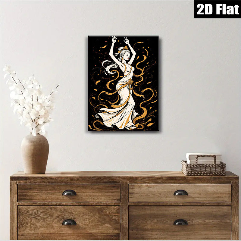 2D flat 1pc elegant dancer flowing dress wall art decor for bedroom living room gallery wrapped canvas prints modern farmhouse aesthetic