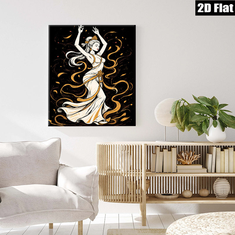 2D flat 1pc elegant dancer flowing dress wall art decor for bedroom living room gallery wrapped canvas prints modern farmhouse aesthetic