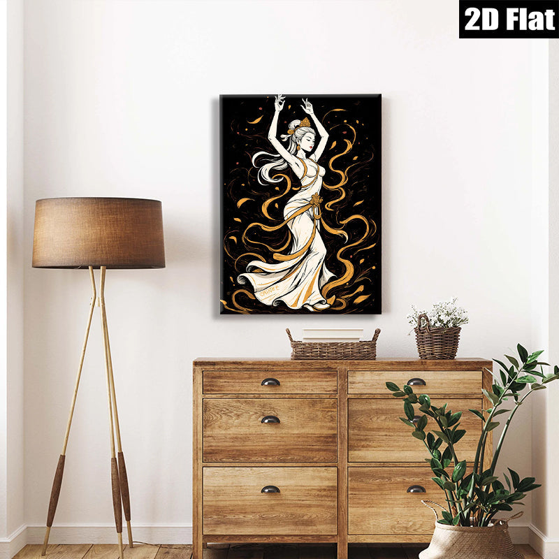2D flat 1pc elegant dancer flowing dress wall art decor for bedroom living room gallery wrapped canvas prints modern farmhouse aesthetic