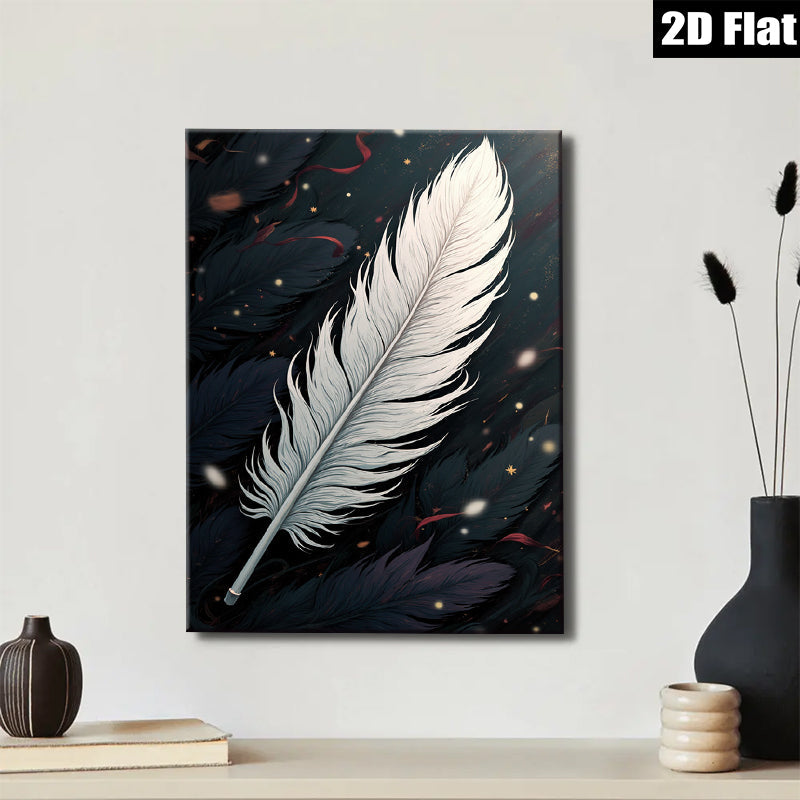 2D flat 1pc elegant white feather floating sparks bedroom living room wall decor farmhouse style gallery wrapped canvas prints modern minimalist art