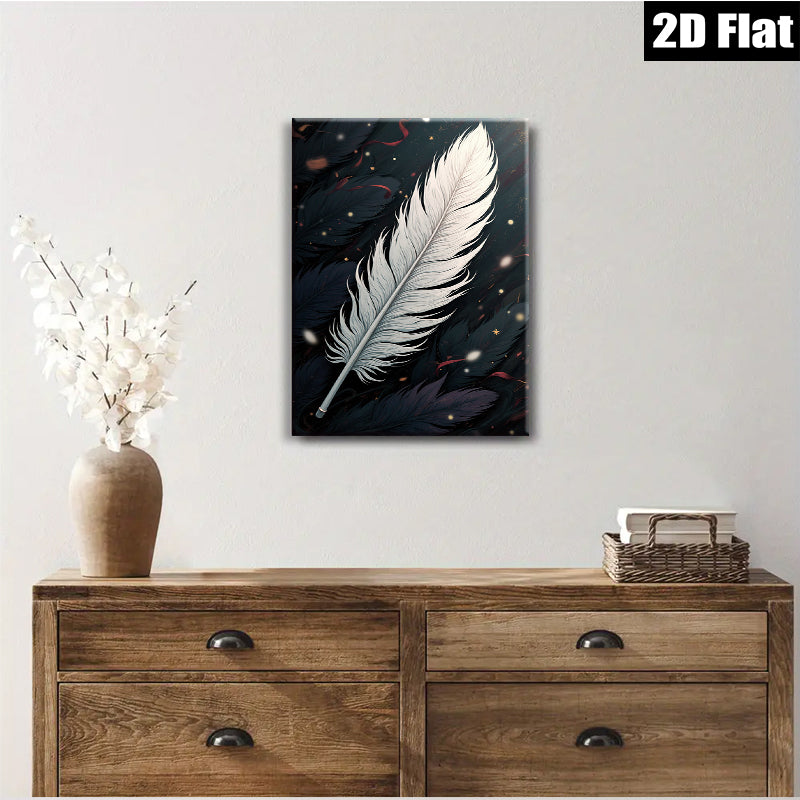 2D flat 1pc elegant white feather floating sparks bedroom living room wall decor farmhouse style gallery wrapped canvas prints modern minimalist art