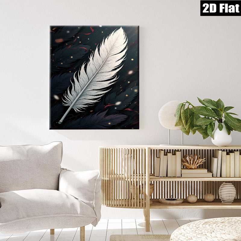 2D flat 1pc elegant white feather floating sparks bedroom living room wall decor farmhouse style gallery wrapped canvas prints modern minimalist art