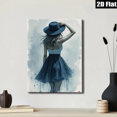 2D flat 1pc elegant woman in hat fashion wall art bedroom living room decor modern farmhouse style gallery wrapped canvas print