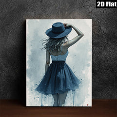 2D flat 1pc elegant woman in hat fashion wall art bedroom living room decor modern farmhouse style gallery wrapped canvas print