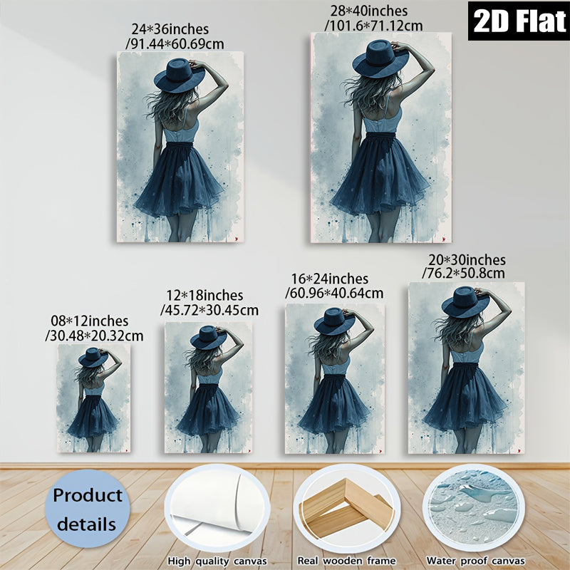 2D flat 1pc elegant woman in hat fashion wall art bedroom living room decor modern farmhouse style gallery wrapped canvas print