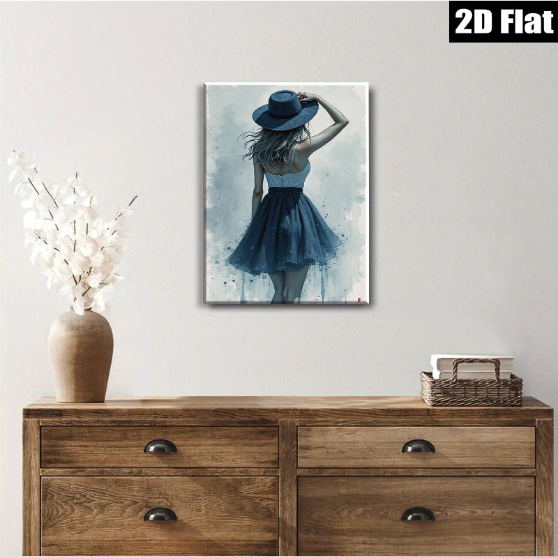 2D flat 1pc elegant woman in hat fashion wall art bedroom living room decor modern farmhouse style gallery wrapped canvas print
