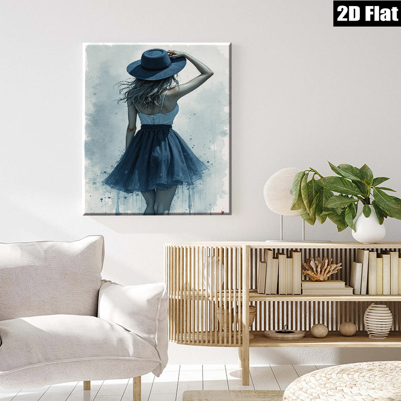 2D flat 1pc elegant woman in hat fashion wall art bedroom living room decor modern farmhouse style gallery wrapped canvas print