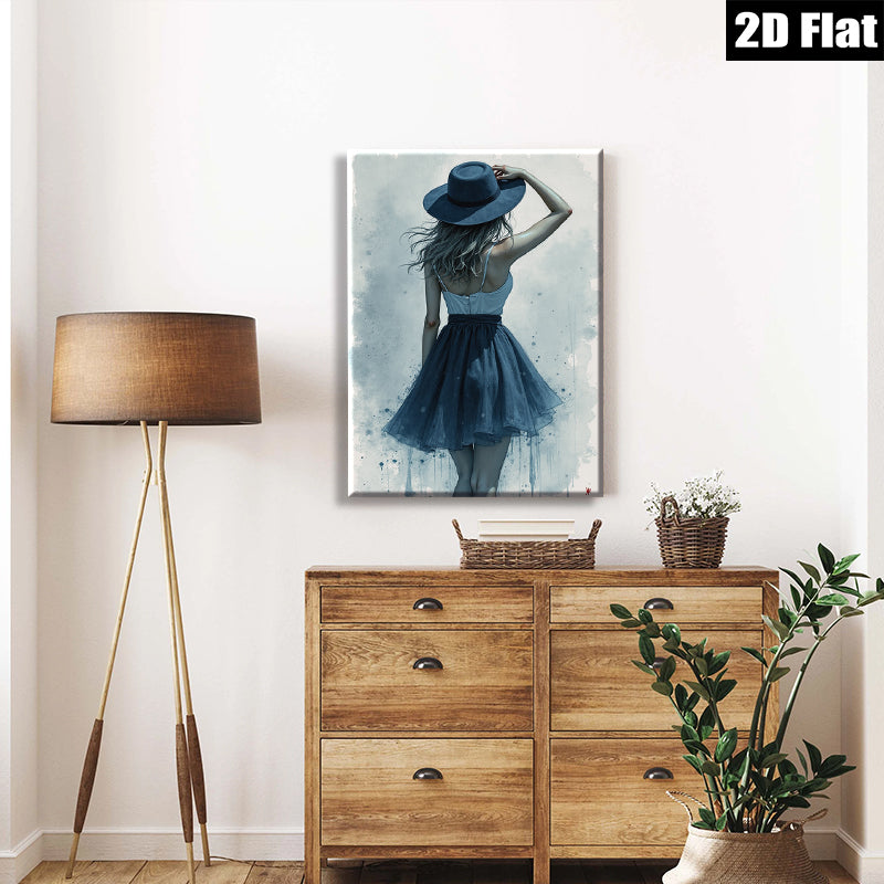 2D flat 1pc elegant woman in hat fashion wall art bedroom living room decor modern farmhouse style gallery wrapped canvas print