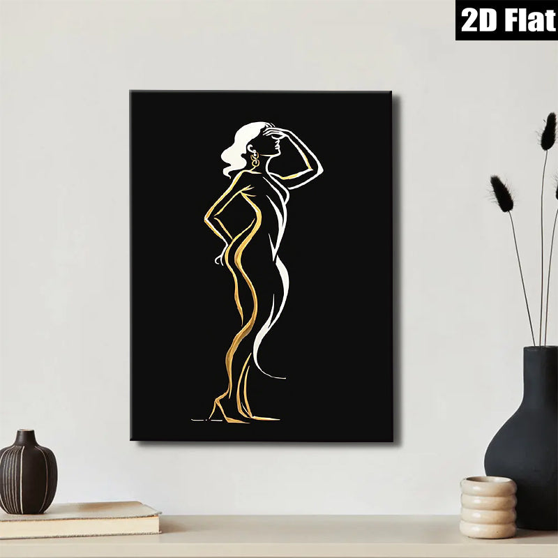 2D flat 1pc elegant woman silhouette wall art modern minimalist fashion canvas prints for living room bedroom home decor farmhouse style gallery wrapped ready to hang