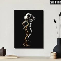 2D flat 1pc elegant woman silhouette wall art modern minimalist fashion canvas prints for living room bedroom home decor farmhouse style gallery wrapped ready to hang