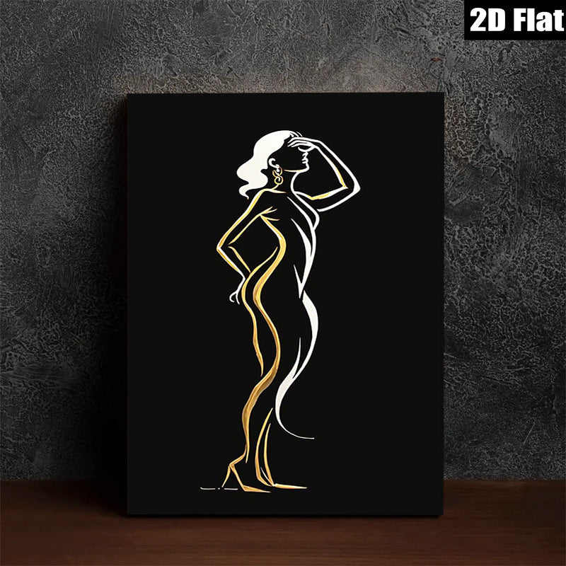 2D flat 1pc elegant woman silhouette wall art modern minimalist fashion canvas prints for living room bedroom home decor farmhouse style gallery wrapped ready to hang