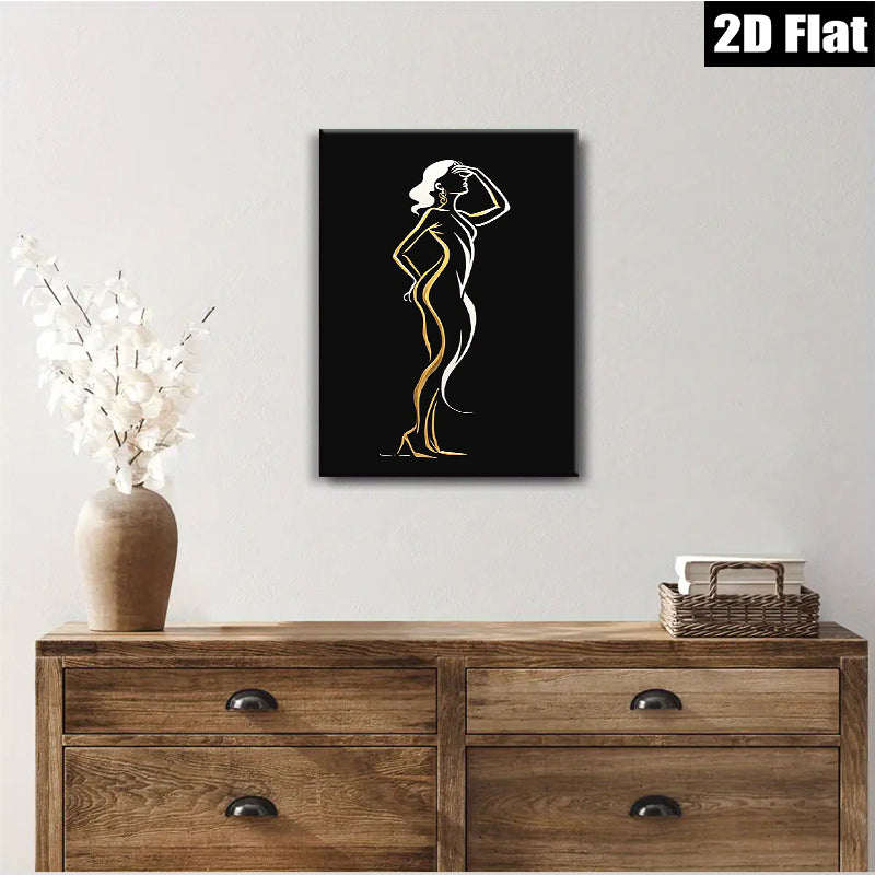 2D flat 1pc elegant woman silhouette wall art modern minimalist fashion canvas prints for living room bedroom home decor farmhouse style gallery wrapped ready to hang