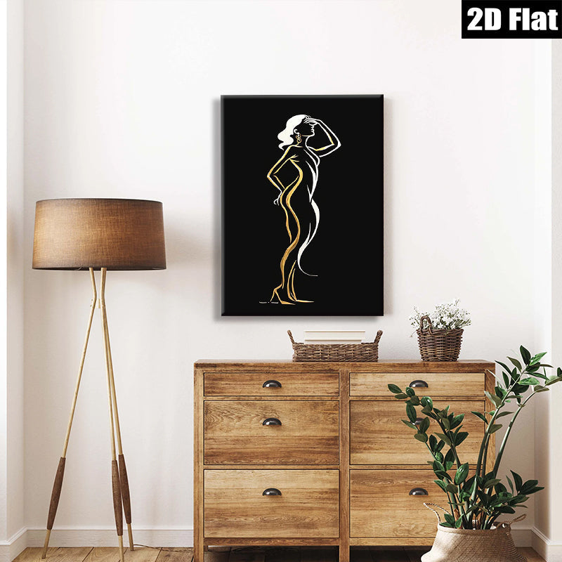 2D flat 1pc elegant woman silhouette wall art modern minimalist fashion canvas prints for living room bedroom home decor farmhouse style gallery wrapped ready to hang