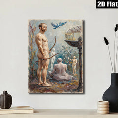 2D flat 1pc ethereal hunter amidst ghostly figures woodland scene gallery wall art living room bedroom decor farmhouse style modern aesthetic cozy vibes
