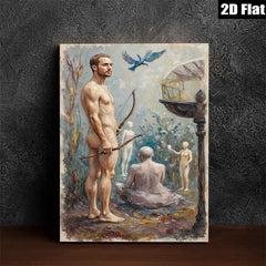 2D flat 1pc ethereal hunter amidst ghostly figures woodland scene gallery wall art living room bedroom decor farmhouse style modern aesthetic cozy vibes