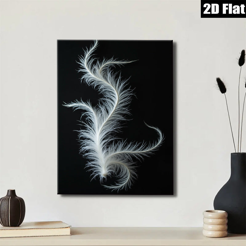2D flat 1pc ethereal white feather abstract wall art bedroom living room gallery wrapped canvas modern farmhouse decor botanical prints minimalist design