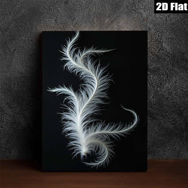 2D flat 1pc ethereal white feather abstract wall art bedroom living room gallery wrapped canvas modern farmhouse decor botanical prints minimalist design