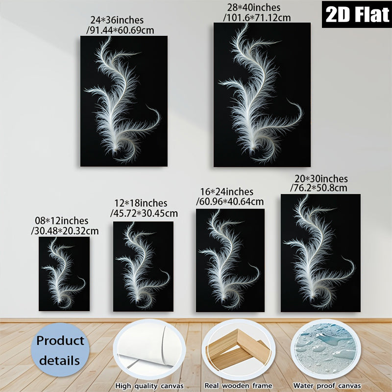 2D flat 1pc ethereal white feather abstract wall art bedroom living room gallery wrapped canvas modern farmhouse decor botanical prints minimalist design