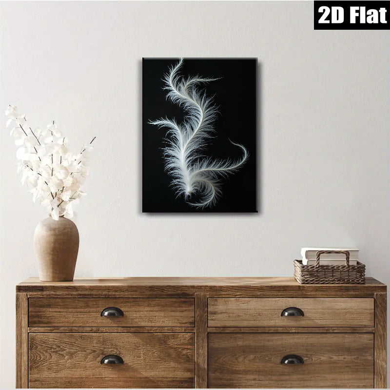 2D flat 1pc ethereal white feather abstract wall art bedroom living room gallery wrapped canvas modern farmhouse decor botanical prints minimalist design