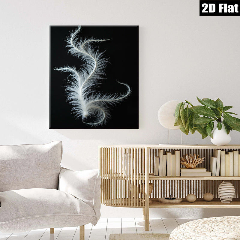 2D flat 1pc ethereal white feather abstract wall art bedroom living room gallery wrapped canvas modern farmhouse decor botanical prints minimalist design