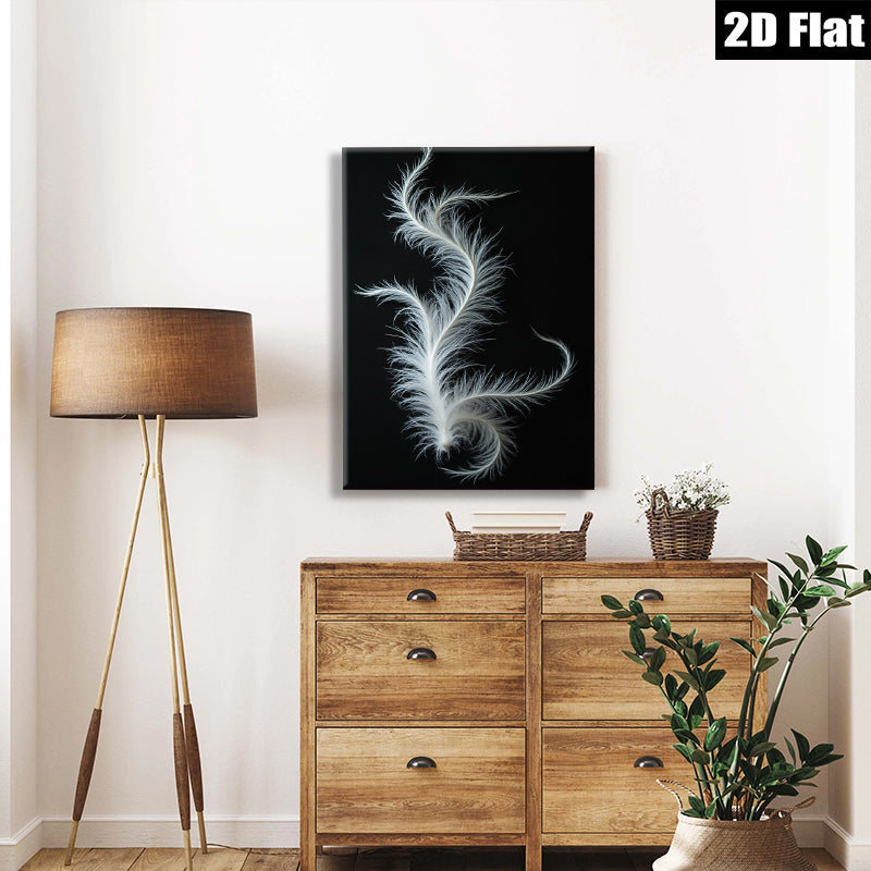2D flat 1pc ethereal white feather abstract wall art bedroom living room gallery wrapped canvas modern farmhouse decor botanical prints minimalist design