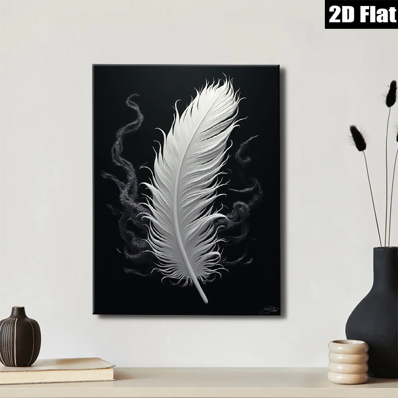 2D flat 1pc ethereal white feather wall art for living room bedroom home decor farmhouse style modern minimalist gallery wrapped canvas prints